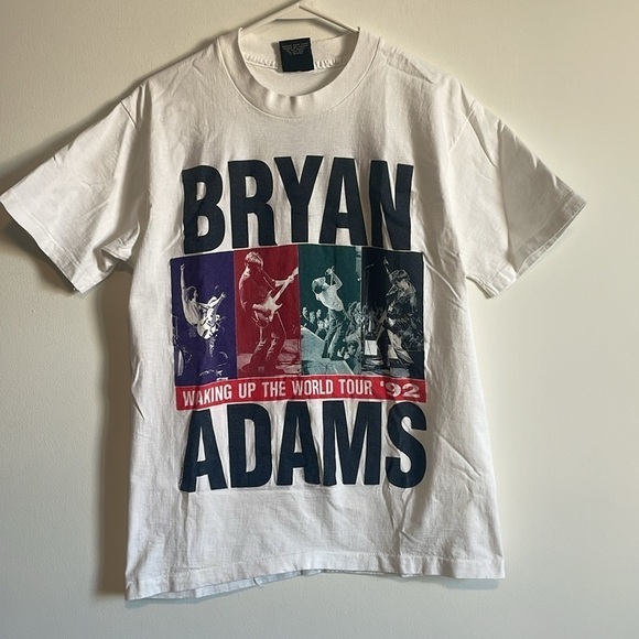 VTG 90s Bryan Adams T-Shirt Band Tee Large White 92 Rock Single Stitch Dad Tour